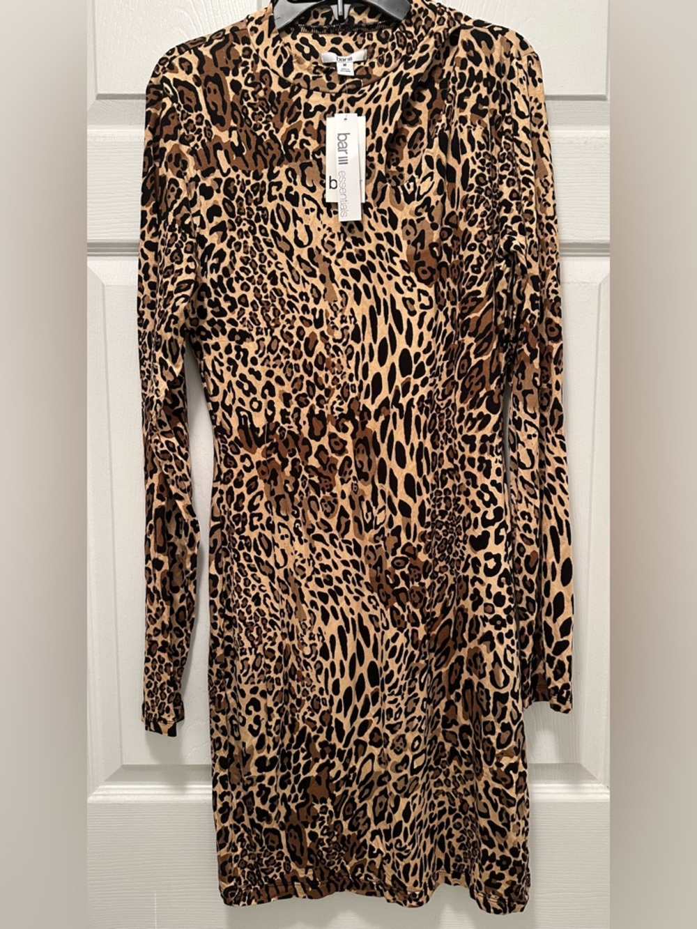 Bar III Leopard-Print Long Sleeve Dress - Brown/Black